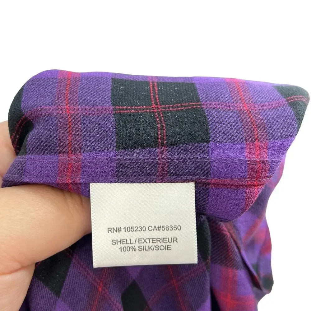 Equipment Purple Black Red‎ Plaid Check Collared Button Down Silk Blouse Small - Picture 10 of 11
